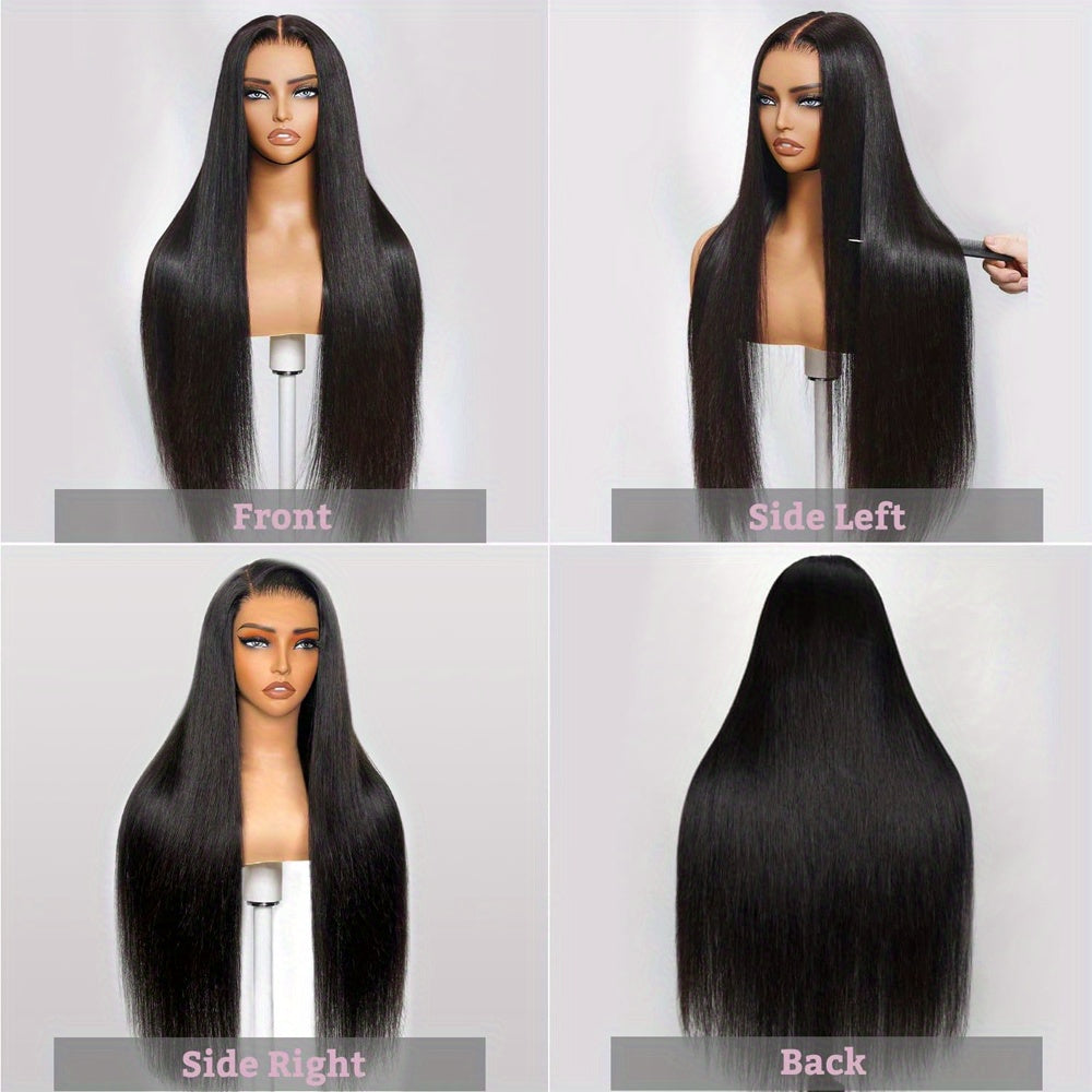 5x5 HD Transparent Lace Front Wig Glueless Closure Human Hair Wig - 3-Second Application, Pre-Plucked & Pre-Cut, Pre-Bleached Knots, 250% Density Sleek Straight Hair for | Natural Hairline, High-Density Voluminous Hair, Wig A